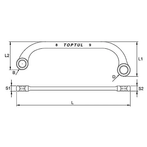 Toptul 19 x 22 mm Half Moon Ring Wrench (Satin Chrome Finished), AAAC1922
