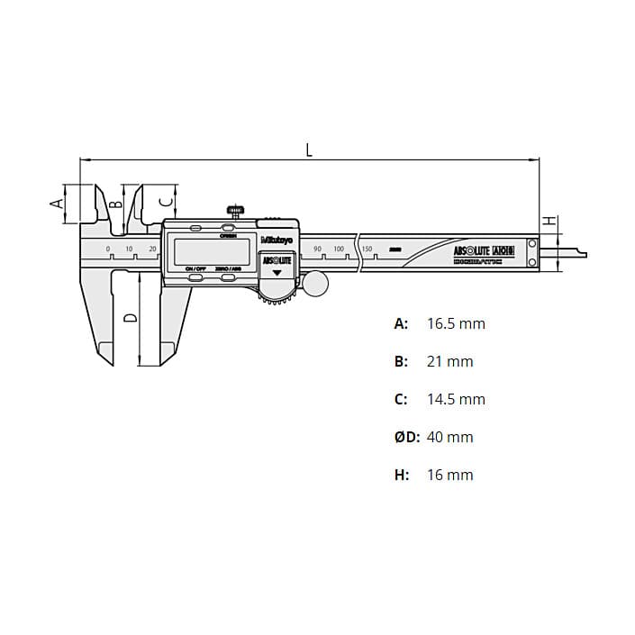 Mitutoyo 150 mm / 6 inch Digital ABS AOS Caliper Without Data Output, 500-196-30