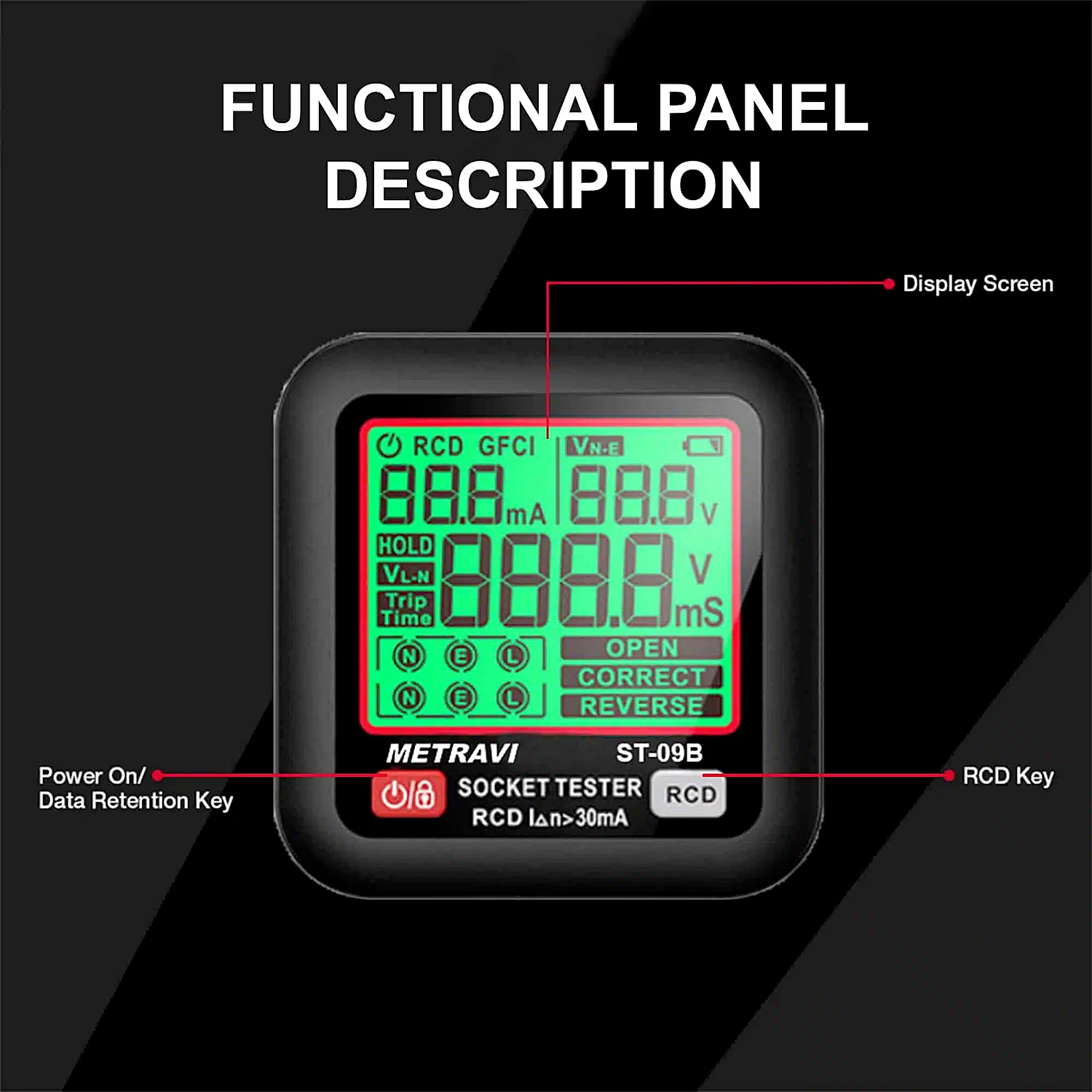 Metravi 30 ~ 260V Digital Socket Polarity and Earth Leakage Tester, ST-09B