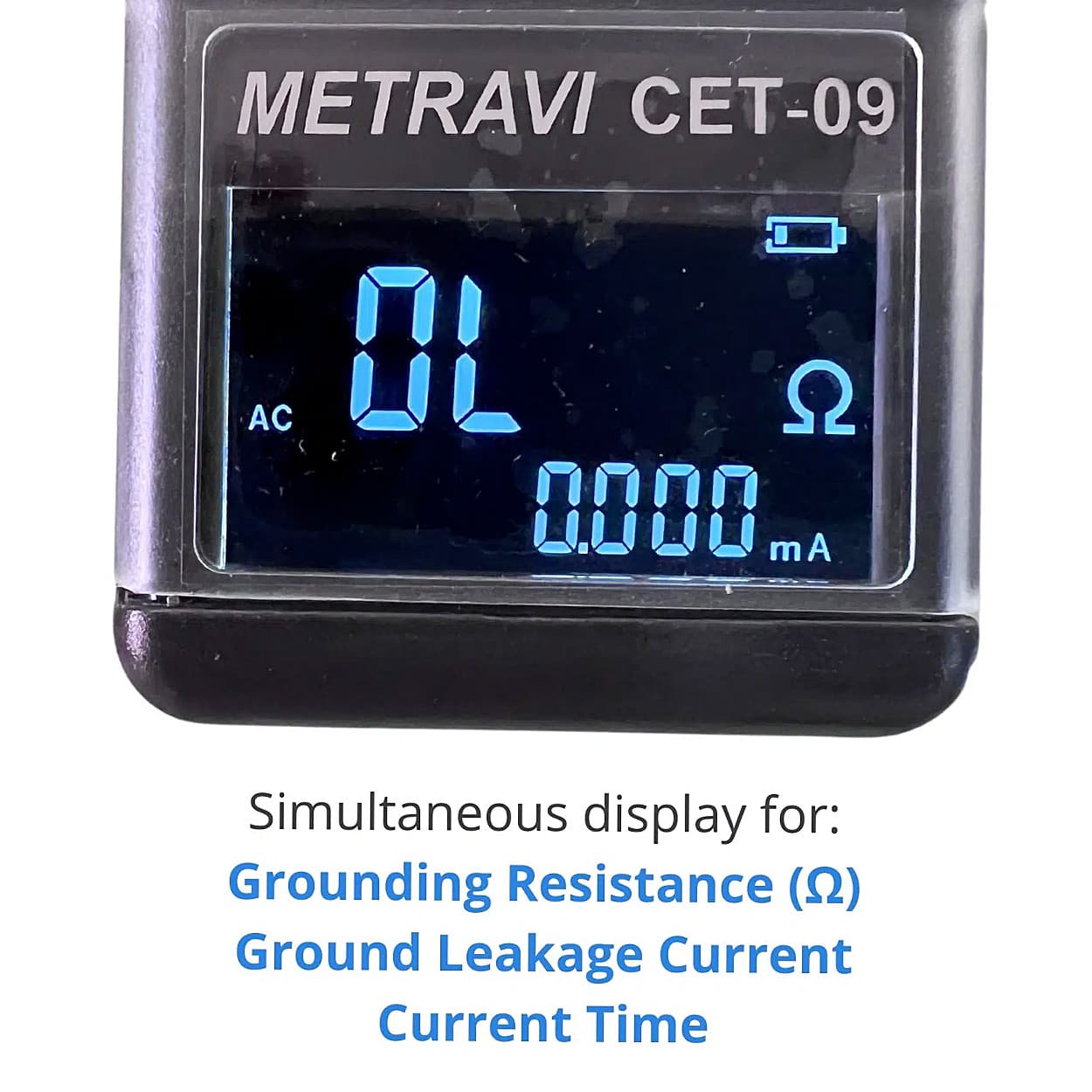 Metravi 4 Digits / 0.01Ohm - 1500Ohm Resistance Range Clamp On Ground Resistance Tester With Long Elliptical Jaw, CET-09