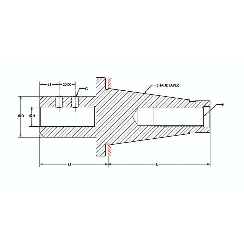 Tooltech ISO-50 / 32 mm Bore Size Side Lock Adaptor (ISO Taper)