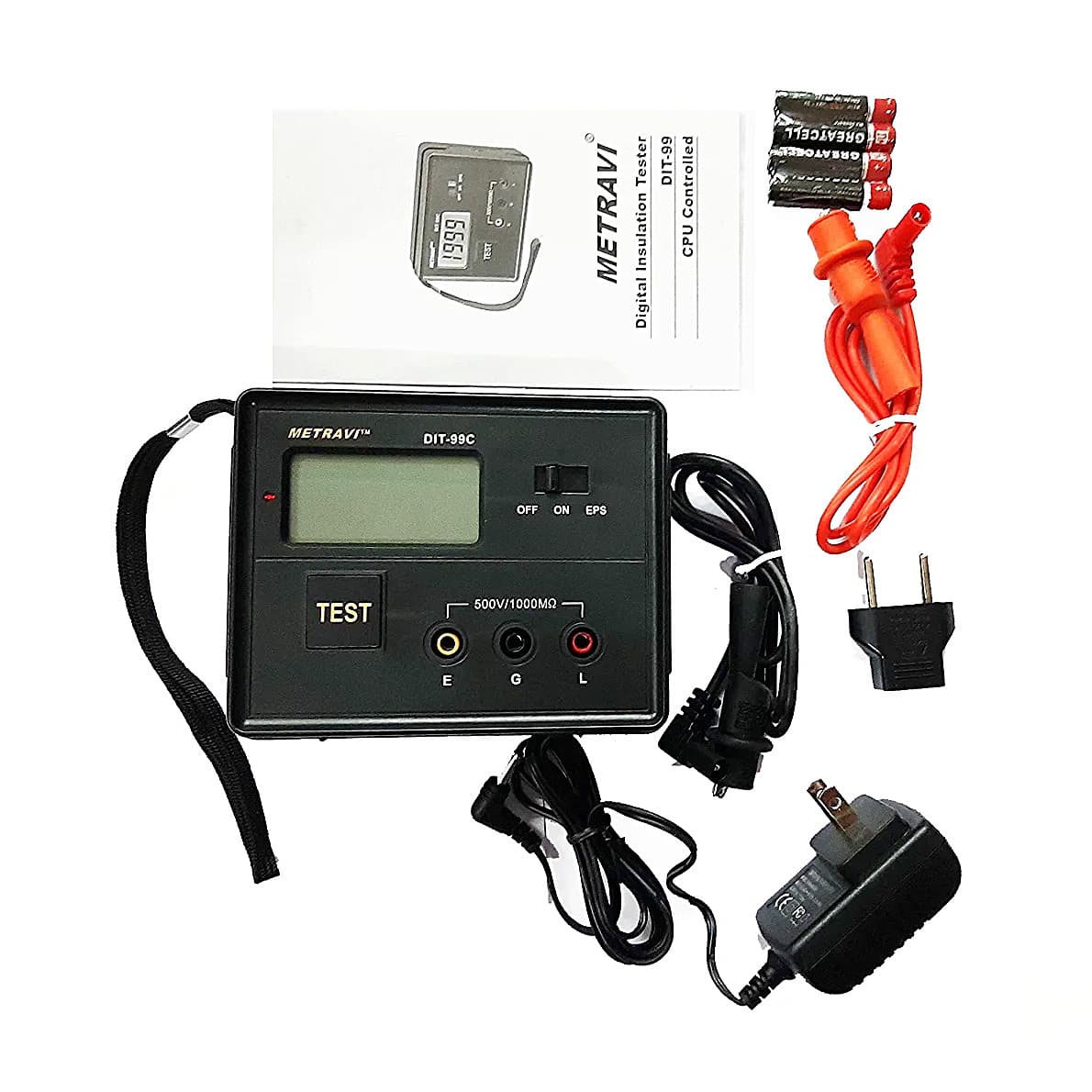 Metravi 500V / 1G Ohms Battery Cum Mains Operated Digital Insulation Resistance Tester, DIT-99C
