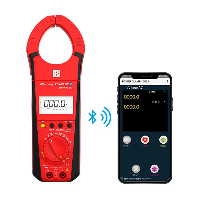 Rishabh 4 Digit / 9999 Counts 3 Phase Power Clamp Meter with Bluetooth, RISH Clamp Power 1000A AC/DC