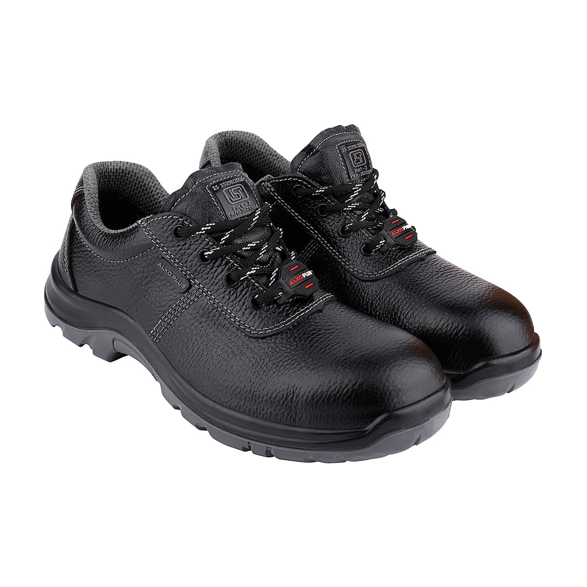 Alko Plus Low Ankle Buff Leather Safety Shoe with PU Double Density Sole - Steel Toe (Black), APS 2100