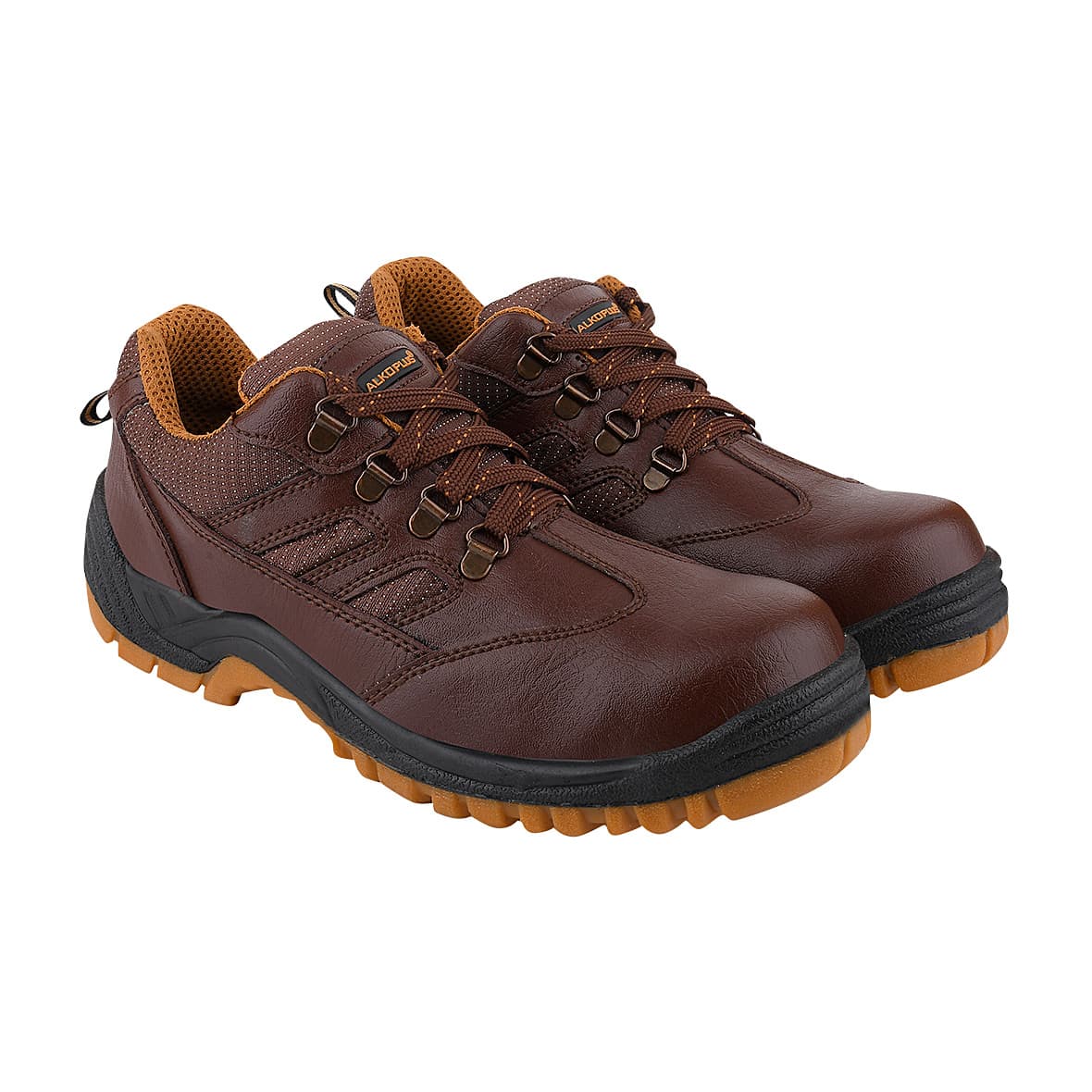 Alko Plus Low Ankle Synthetic Leather Safety Shoe with Double Colour PVC Sole - Composite Toe (Brown), APS T12