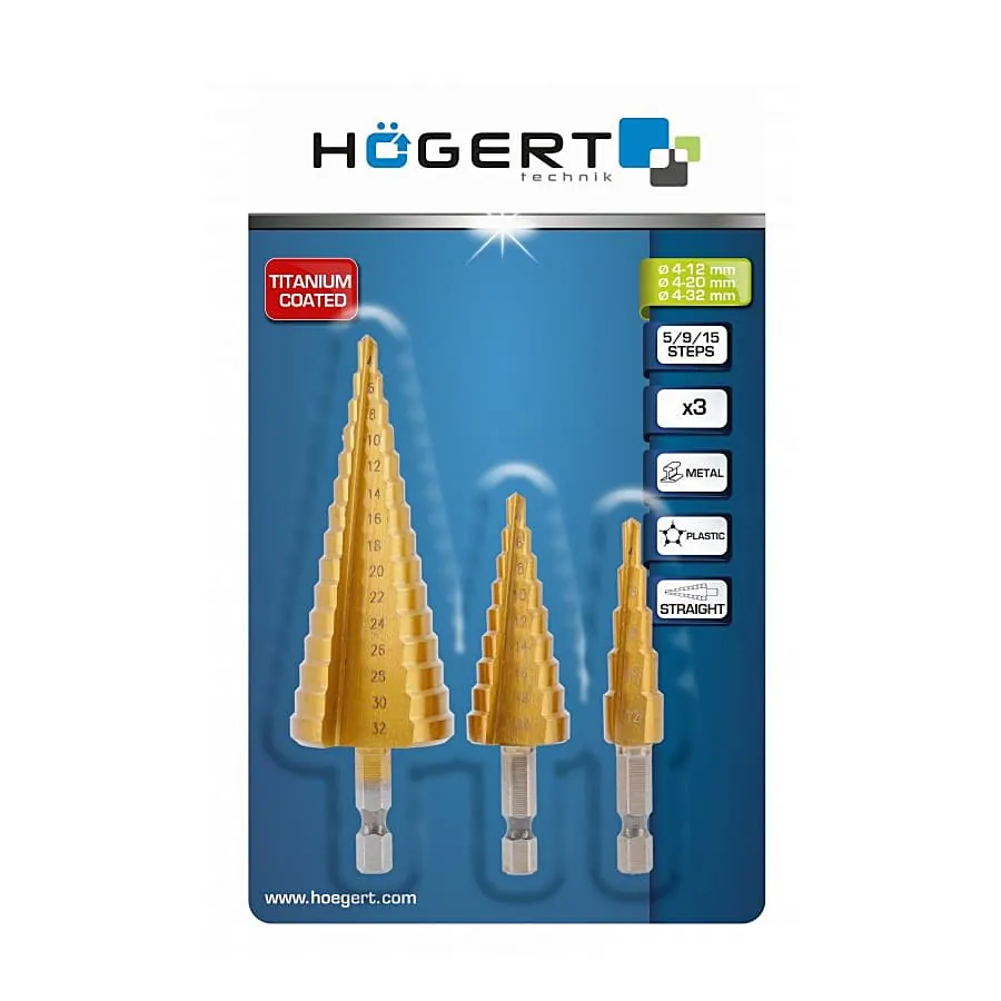 Hogert 4 - 32 mm Step Drill Bit Set (3 Pcs), HT6D325
