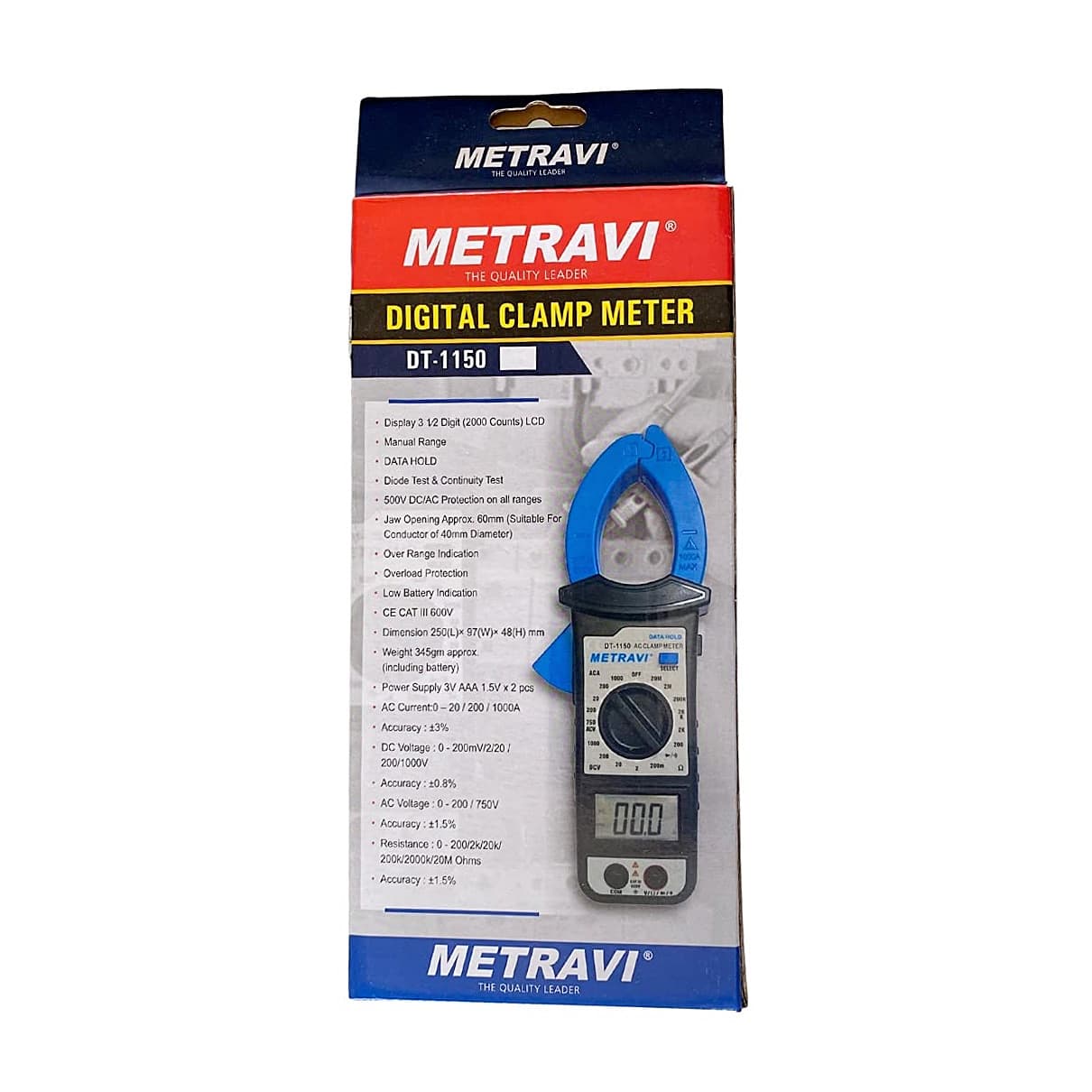 Metravi 3-1/2 Digit / 2000 Counts Digital AC Clamp Meter, DT-1150
