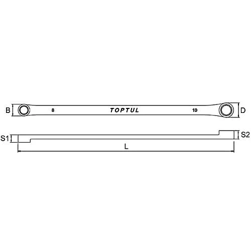 Toptul 8 x 10 mm Flat Type Extra-Long Double Ring Wrench (Satin Chrome Finished), AAAP0810