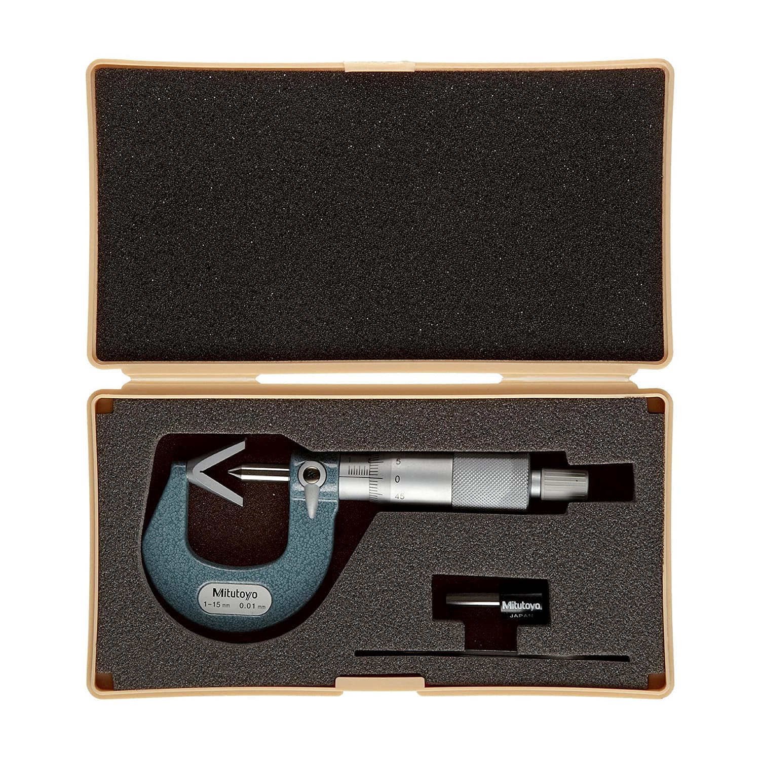 Mitutoyo 1 - 15 mm V-Anvil Micrometer with Carbide Tip (3 Flute), 114-161