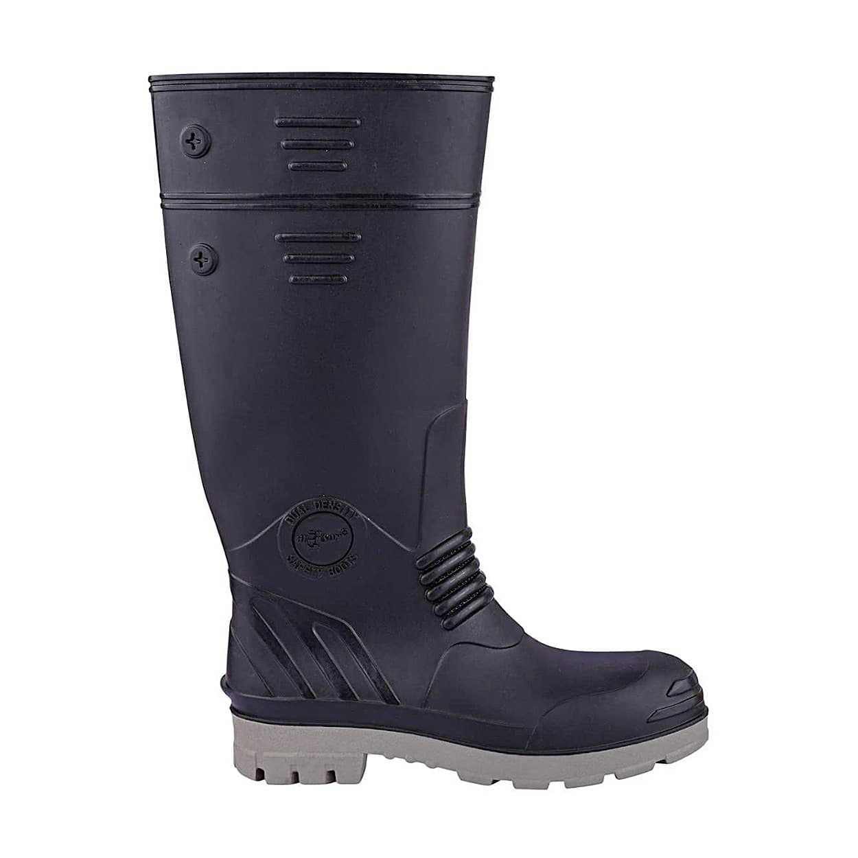 Hillson Torpedo 212 ISI Marked Dual Density PVC Safety Gumboots with Steel Toe - Black & Grey (15 inch Height)
