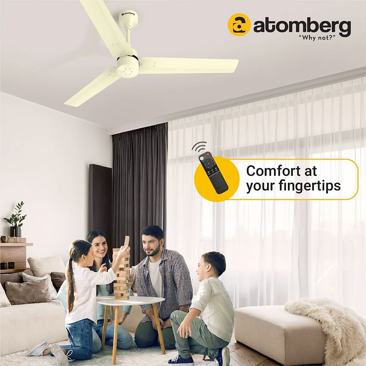 Atomberg Renesa 1200 mm Energy Efficient Ceiling Fan With BLDC Motor & Remote (Ivory)