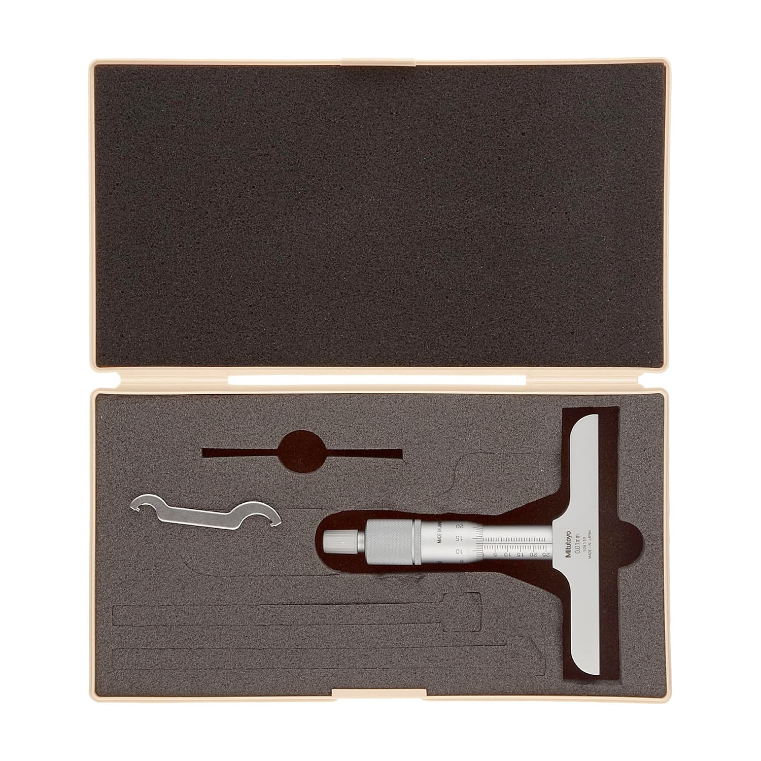 Mitutoyo 0 - 25 mm Precision Depth Micrometer with Carbide Tipped Rod (101.6 mm Base Width), 128-104