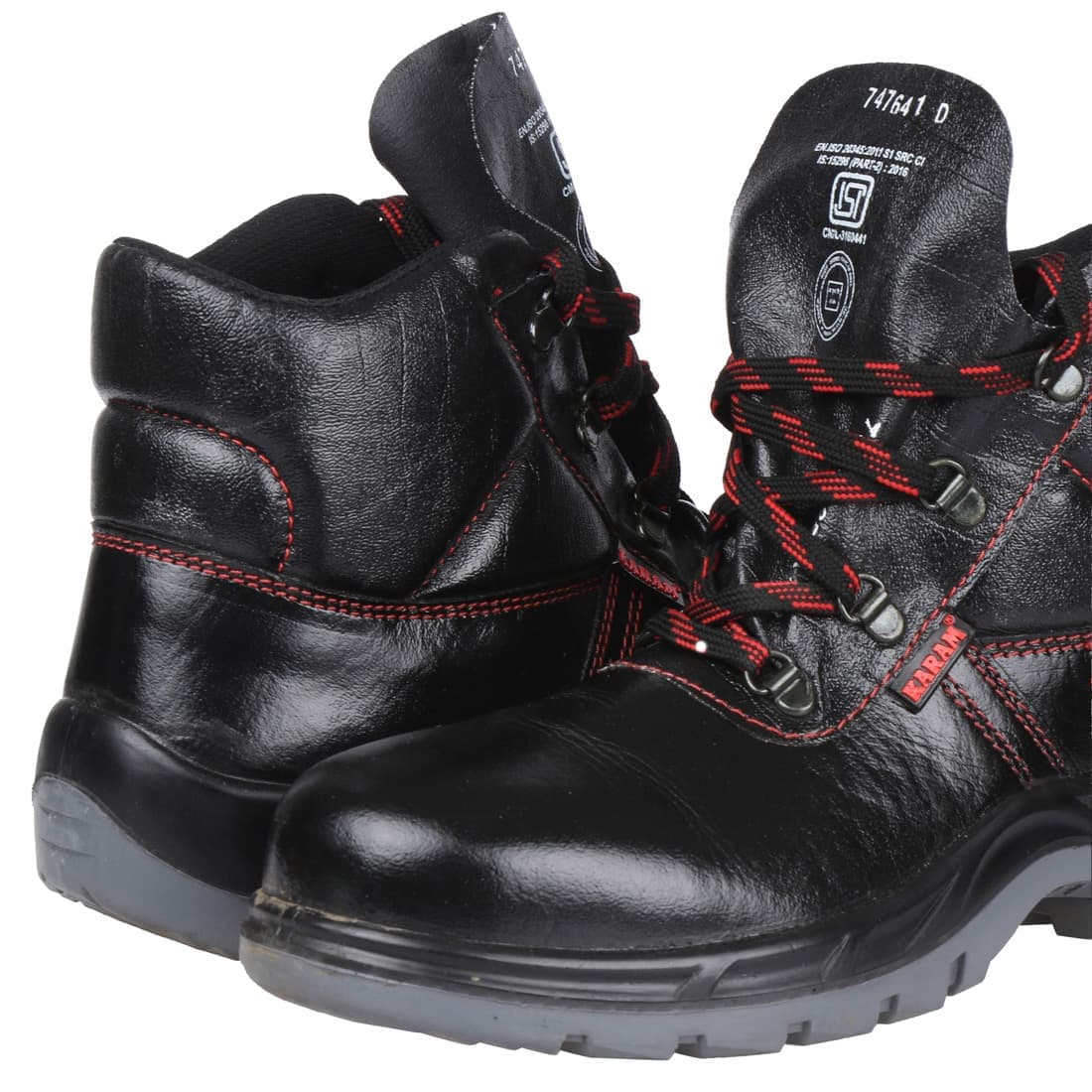 Karam Men's Deluxe Ankle Height Grain Leather Safety Shoe - Fibre Toe (Black), FS21BL