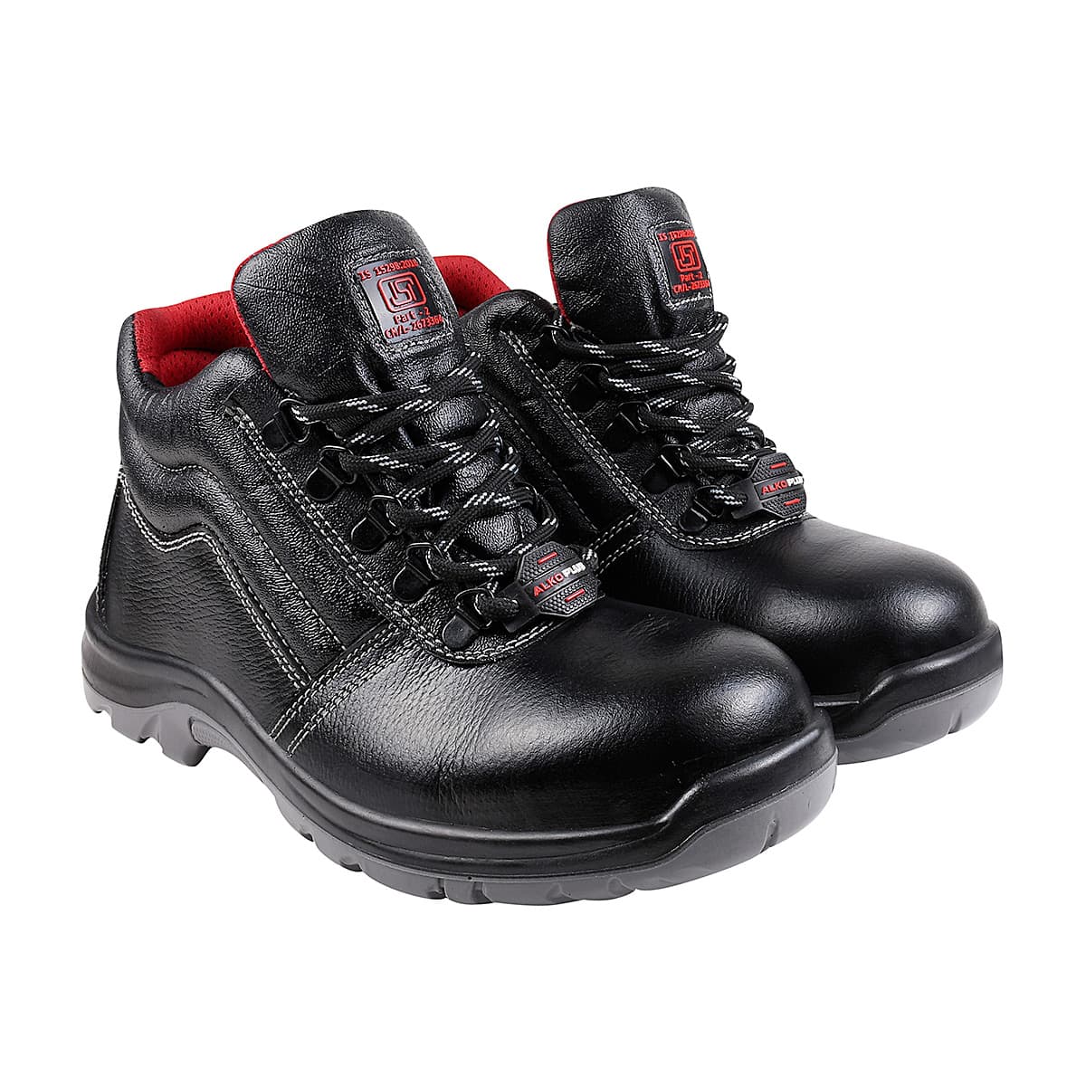 Alko Plus High Ankle Tango Leather Safety Shoe with PU Double Density Sole - Steel Toe (Black), APS 2151