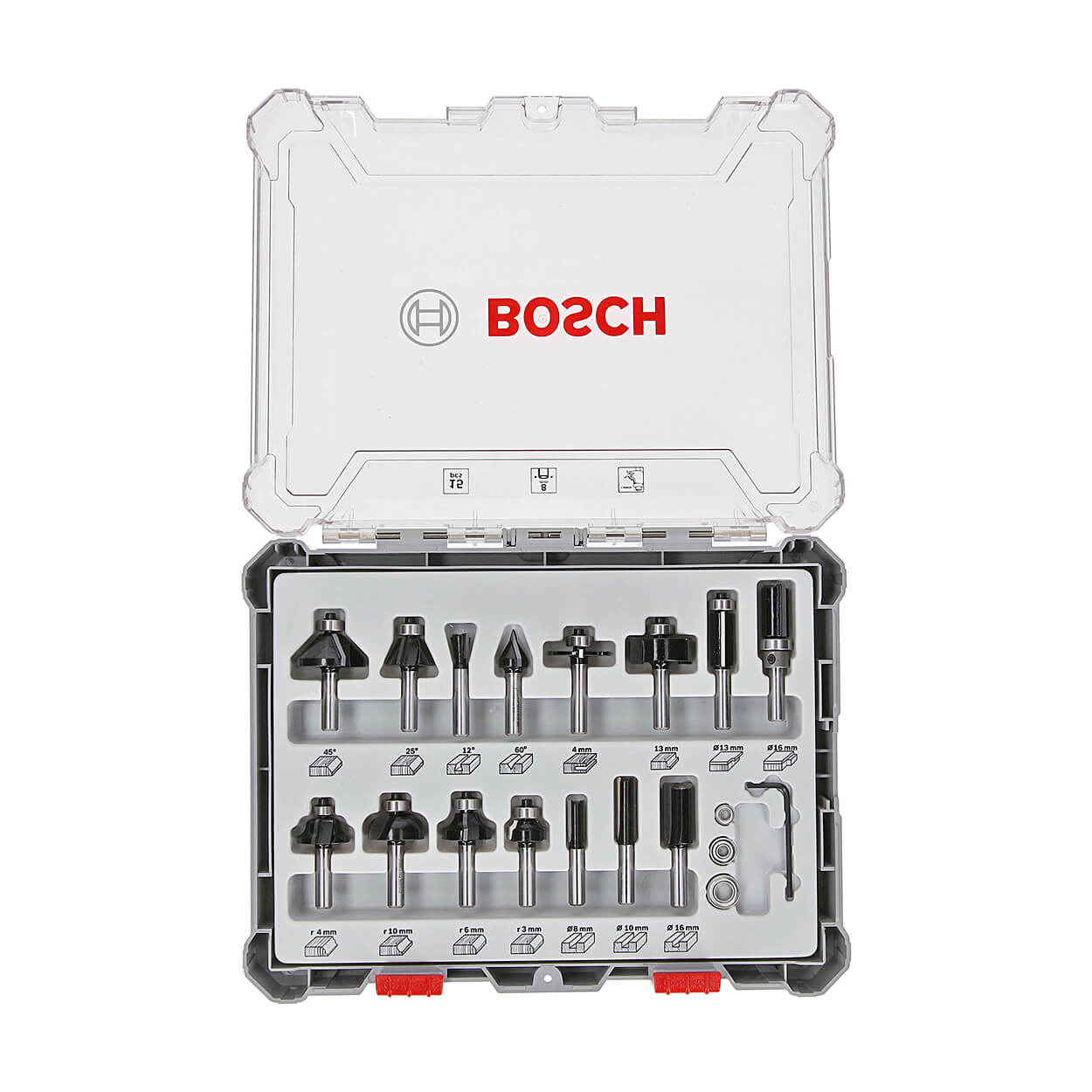 Bosch 8 mm shank Mixed Router Bit Set (Pack of 15 Pcs), 2 607 017 472