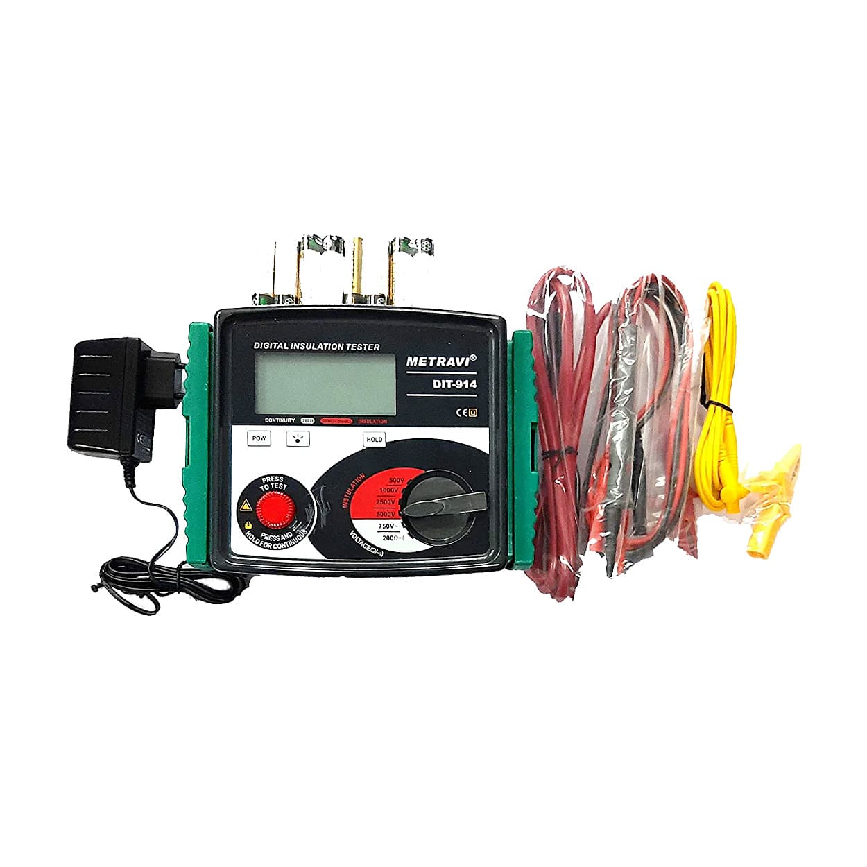 Metravi 500V - 5000V Battery Cum Mains Operated Digital Insulation Resistance Tester, DIT-914
