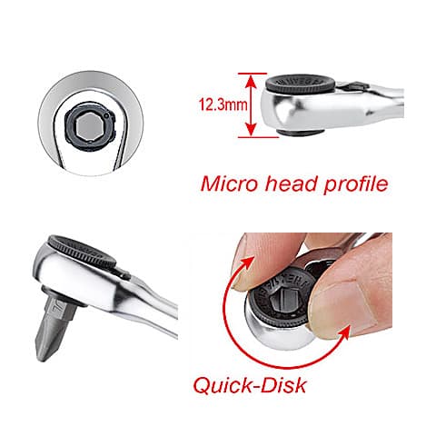 Toptul 1/4 Inch Sq. Drive Mini Reversible Bit Ratchet Handle, CHDV0801