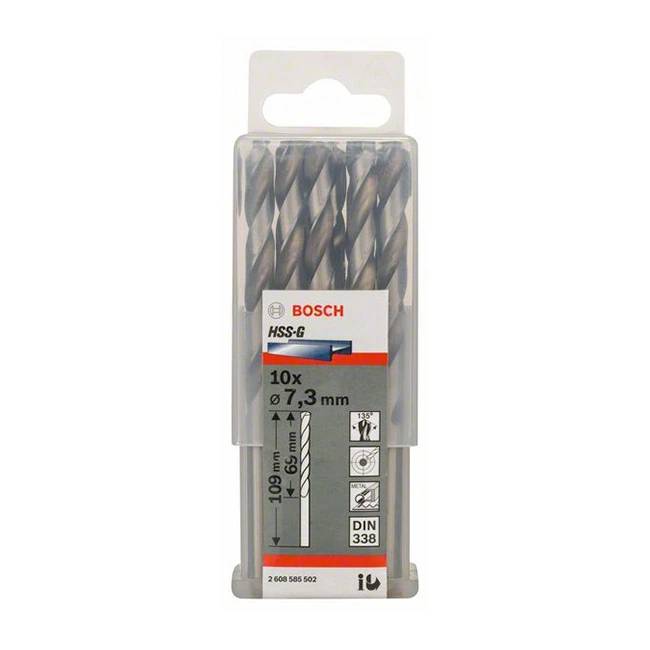 Bosch 7.30 x 109 mm HSS Metal Drill Bits (Pack of 10 Pcs), 2 608 585 502