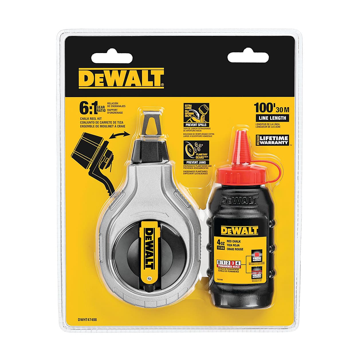 Dewalt 30 Mtr Chalk Reel with Red Chalk, DWHT47408-0