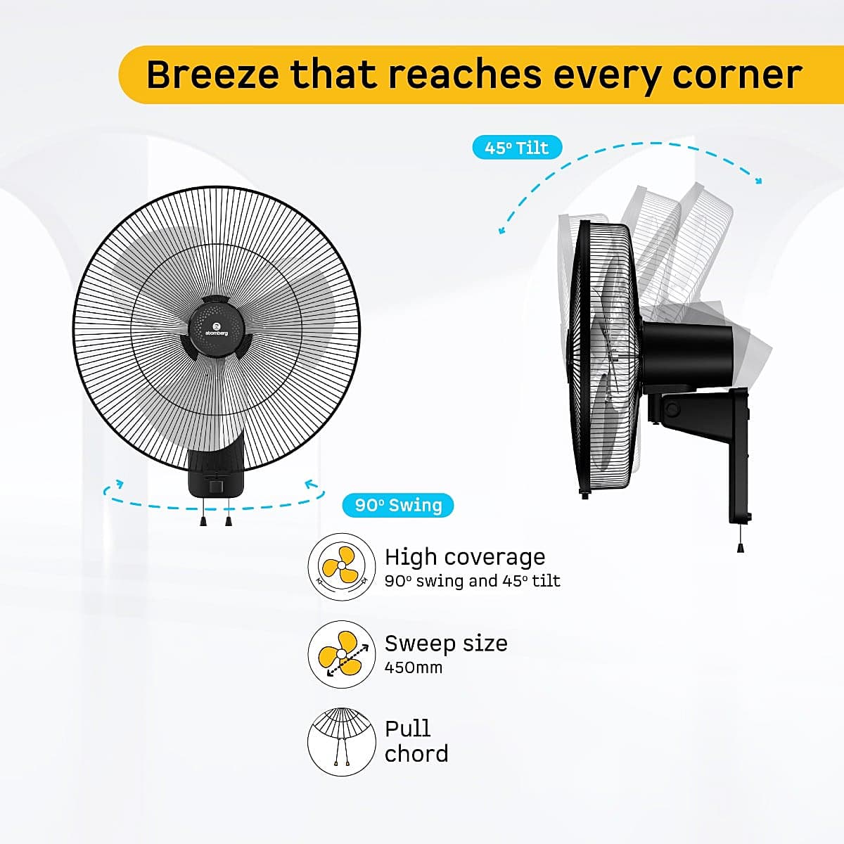 Atomberg Metallion 18 450 mm Remote Operated Metal Wall Fan with BLDC Motor (Midnight Black)