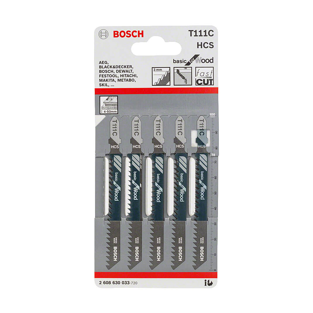 Bosch 100 mm Jigsaw Blades Basic for Wood (T 111 C), 2 608 630 033