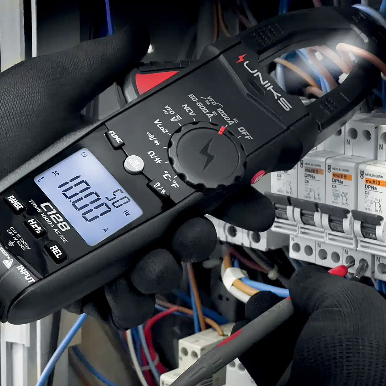 Uniks 6000 Count / 1000A Digital TRMS AC/DC Clamp Meter, C-128