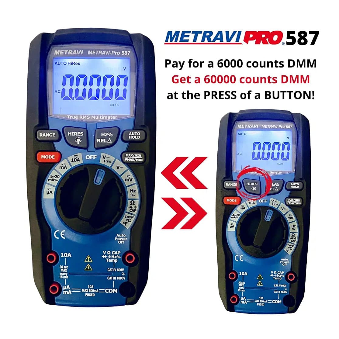 Metravi 6000 Counts / 1000 V AC / DC Digital TRMS Multimeter with VFD, PRO 587