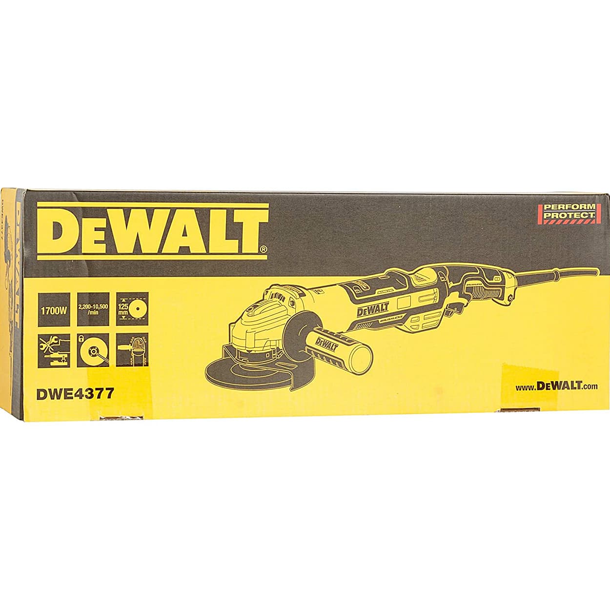 Dewalt 1700W / 125mm Heavy Duty Brushless Variable Speed Medium Angle Grinder-Perform & Protect Shield, DWE4377-QS