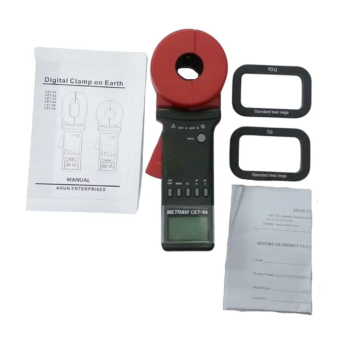Metravi 4 Digits / 0.01Ohm - 1500Ohm Resistance Range Clamp On Ground Resistance Tester With Round Jaw, CET-04