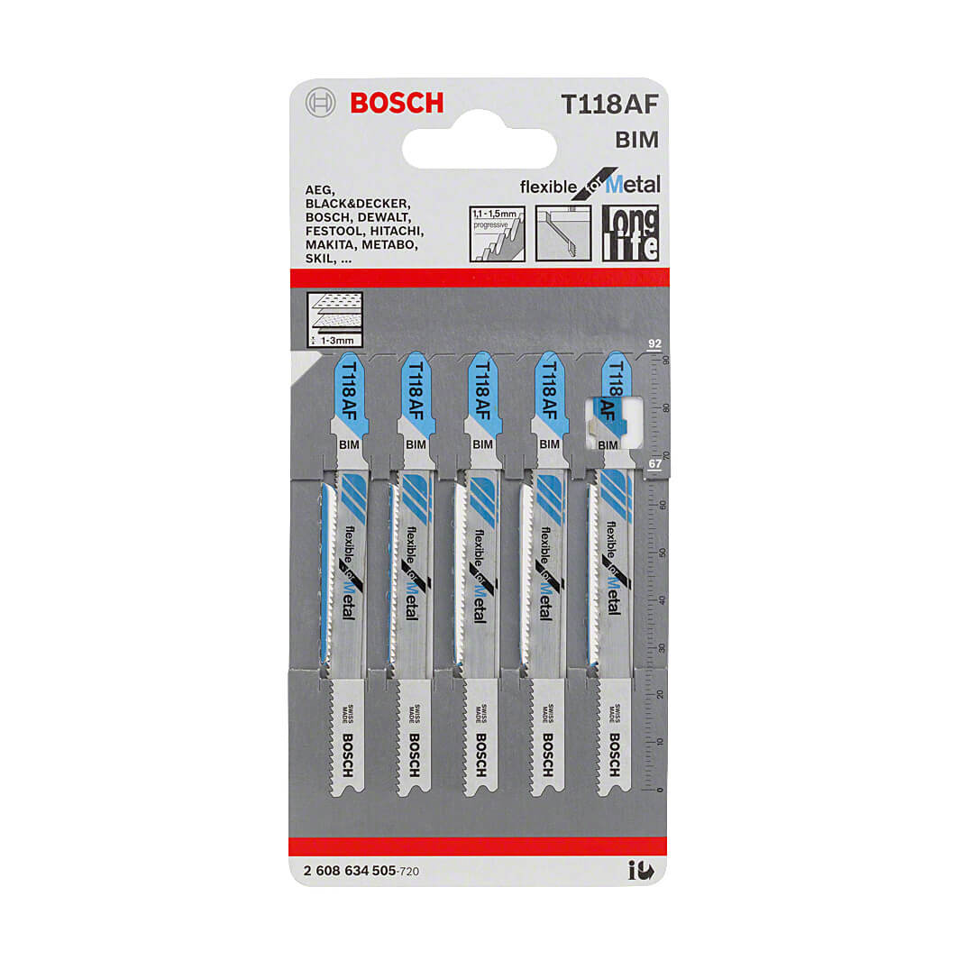 Bosch 92 mm Jigsaw Blades Flexible for Metal (T 118 AF), 2 608 634 505