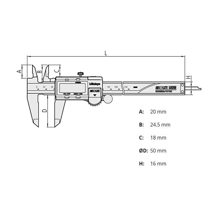 Mitutoyo 200 mm / 8 inch Digital ABS AOS Caliper Without Data Output, 500-197-30