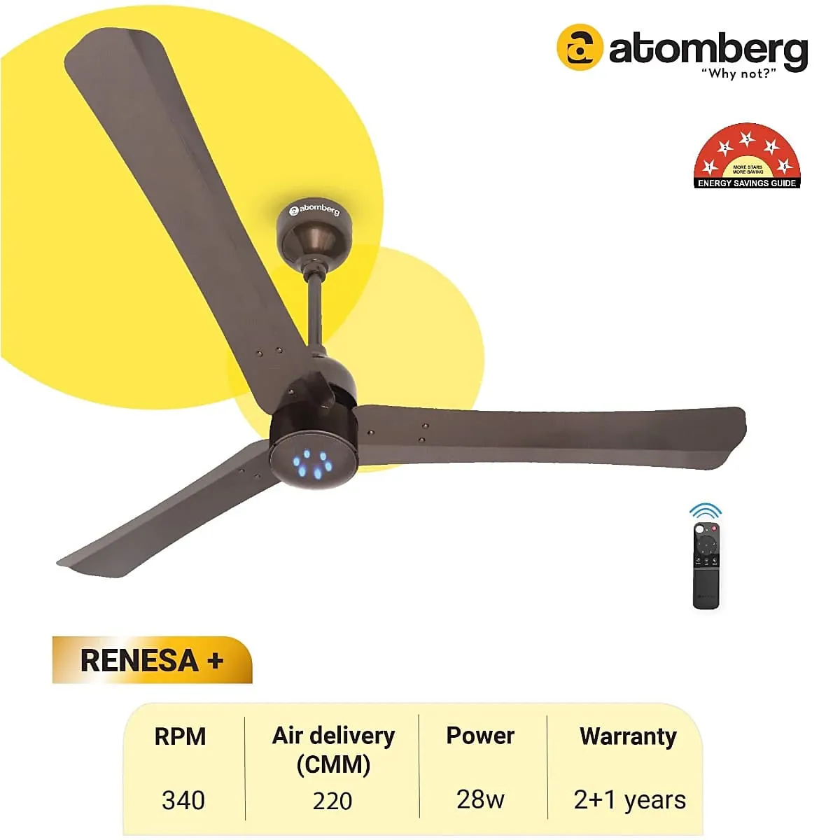 Atomberg Renesa+ 1200 mm Energy Efficient Dust Resistant Ceiling Fan With BLDC Motor & Remote (Earth Brown)