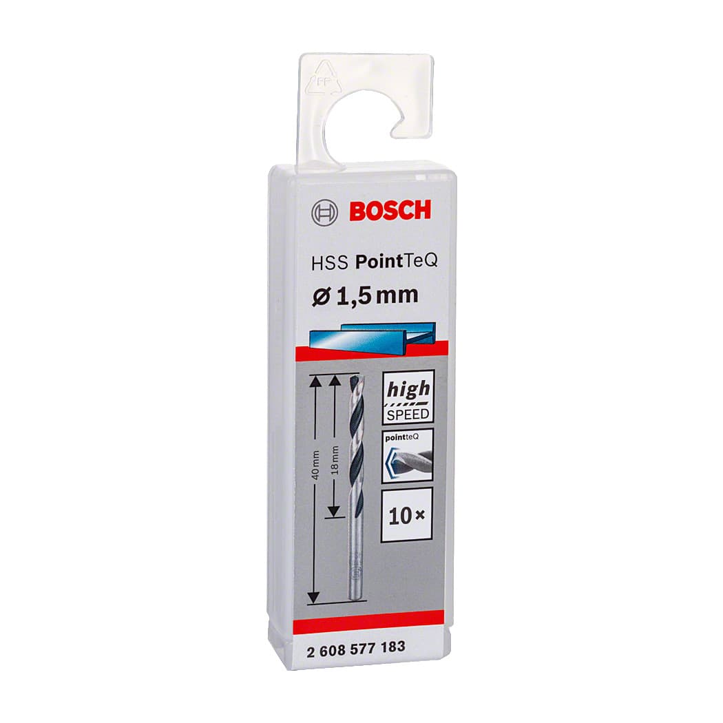 Bosch 1.50 mm HSS Metal Drill Bits PointTeQ Range (Pack of 10 Pcs), 2 608 577 183