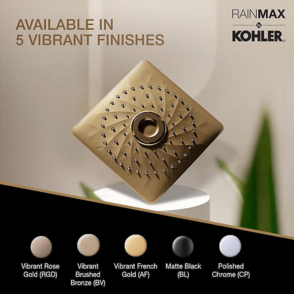 Kohler Rain Max 254 mm Square Single-Function Rainhead In Brushed Bronze Finish, K-26855IN-BV