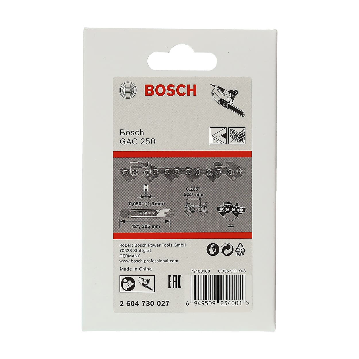 Bosch 12 inch / 305 mm TC Tipped Saw Chain For GAC 250, 2 604 730 027