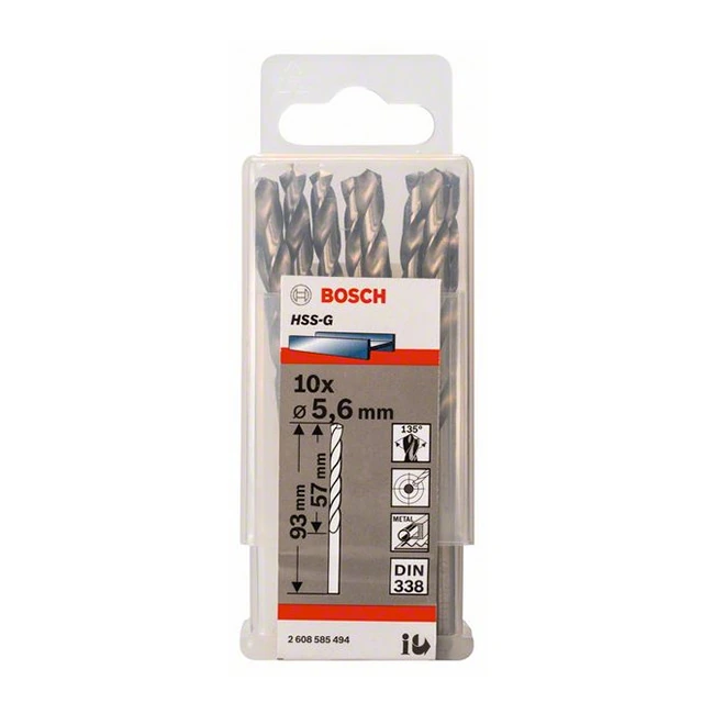 Bosch 5.60 x 93 mm HSS Metal Drill Bits (Pack of 10 Pcs), 2 608 585 494