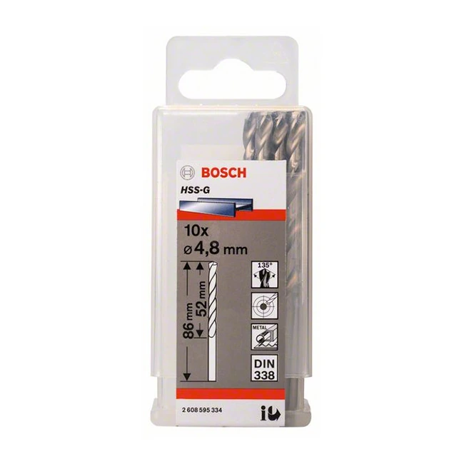 Bosch 4.80 x 86 mm HSS Metal Drill Bits (Pack of 10 Pcs), 2 608 595 334