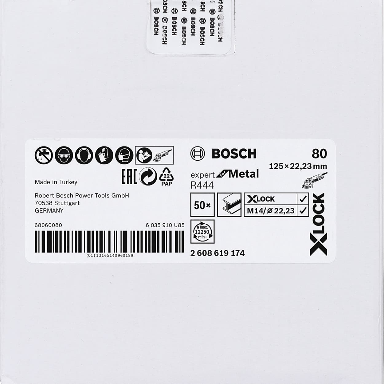 Bosch 125 mm / 80 Grit X-LOCK Fibre Sanding Discs R444 Expert For Metal (Pack of 50 Pcs), 2 608 619 174