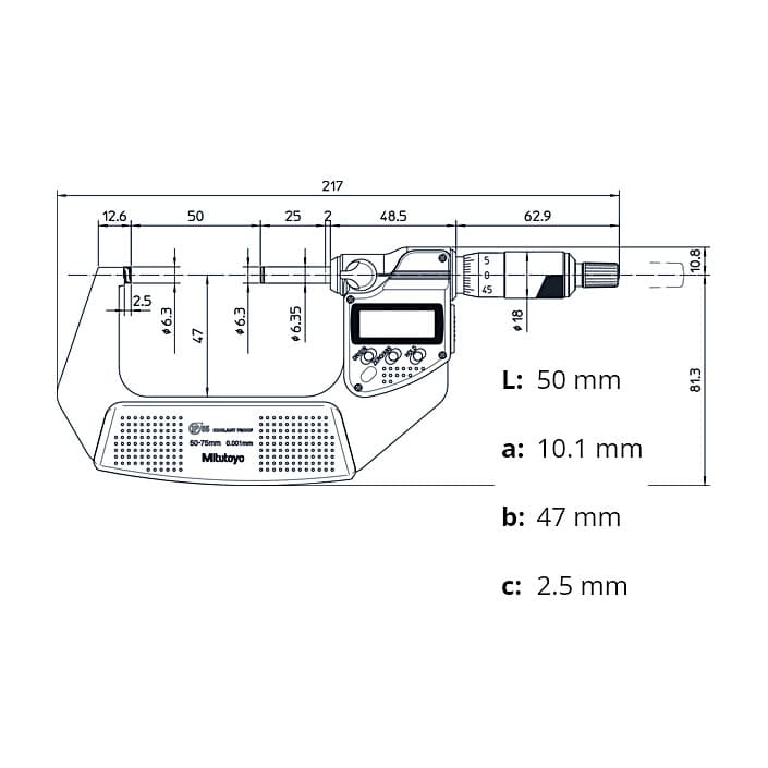 Mitutoyo 50 - 75 mm Digital Micrometer With Ratched Stop & SPC Data Output (IP65 Coolant-Proof), 293-232-30