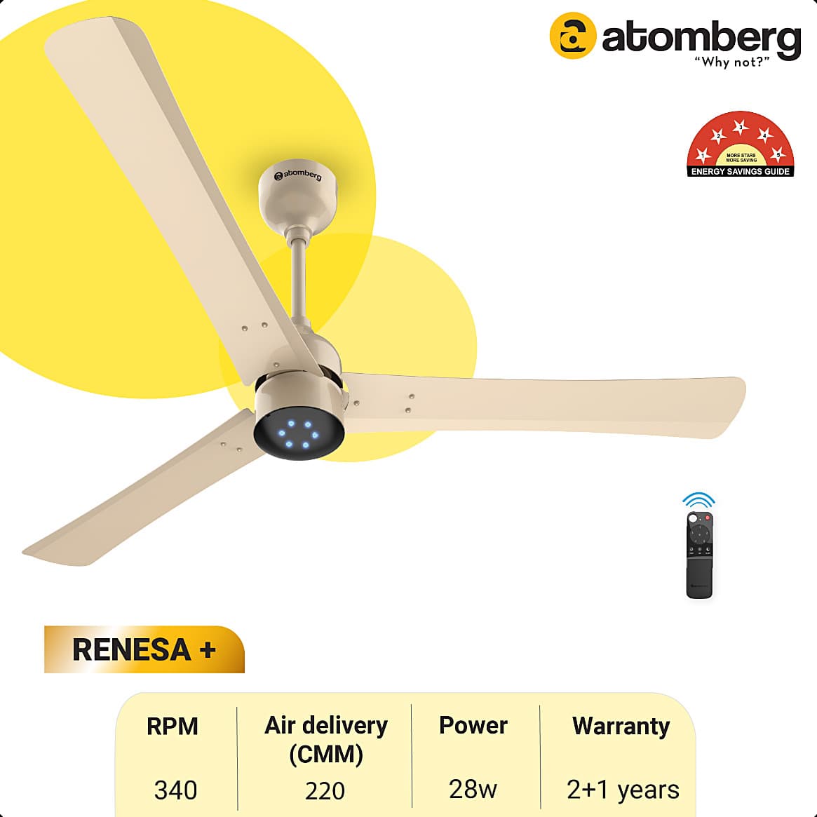 Atomberg Renesa+ 1200 mm Energy Efficient Dust Resistant Ceiling Fan With BLDC Motor & Remote (Metallic Gold)