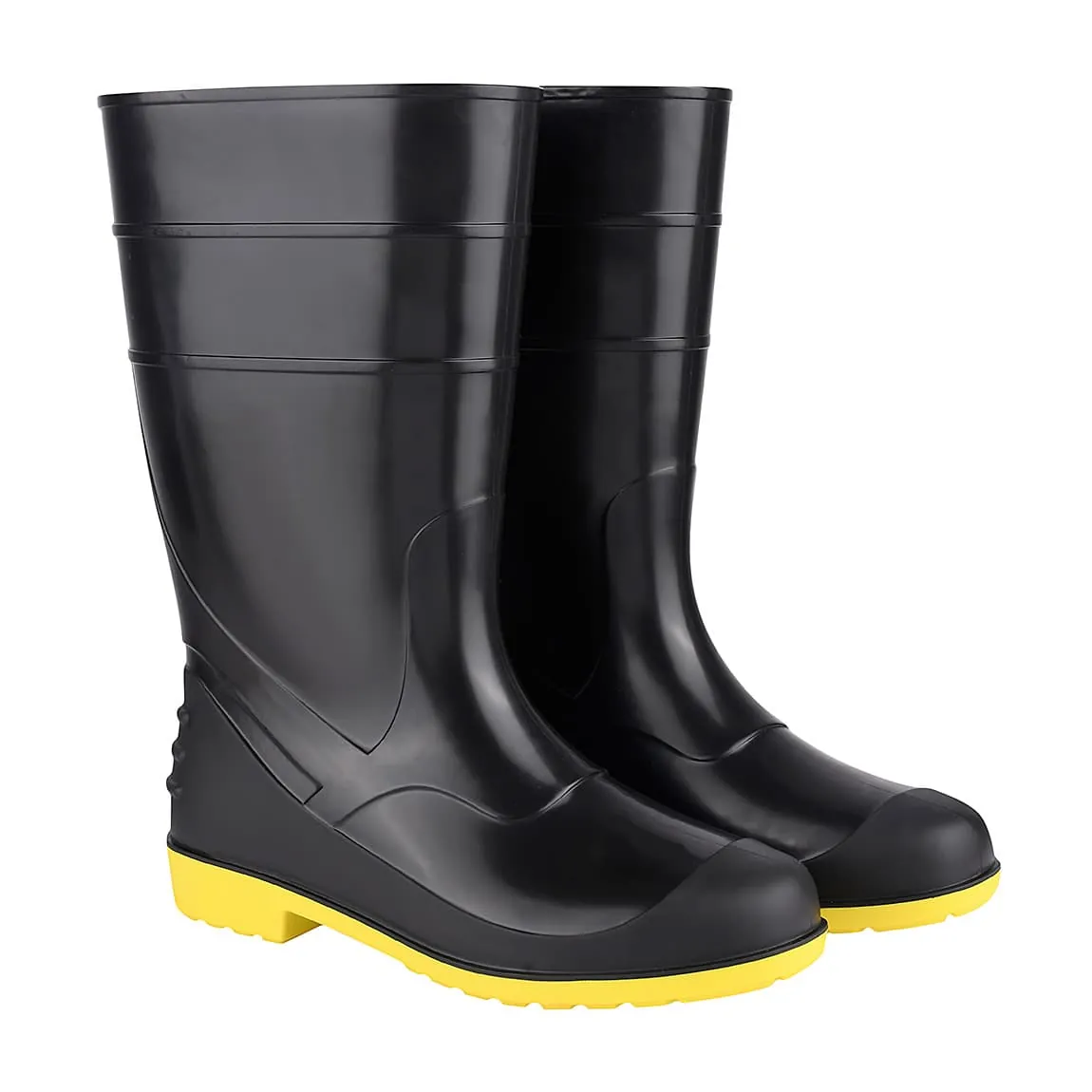 Alko Plus 13 inch PVC Gumboot with Cotton Lining & without Steel Toe (Black & Yellow), APS G13
