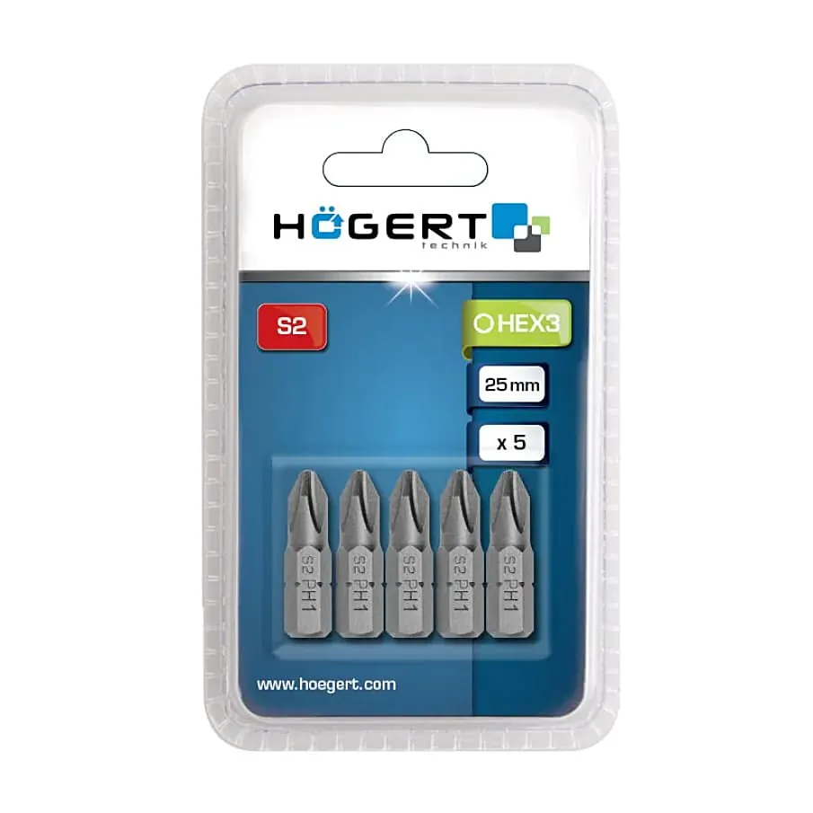 Hogert PH1 x 25 mm Length Phillips Screwdriver Bits (Pack of 5 Pcs), HT1S301