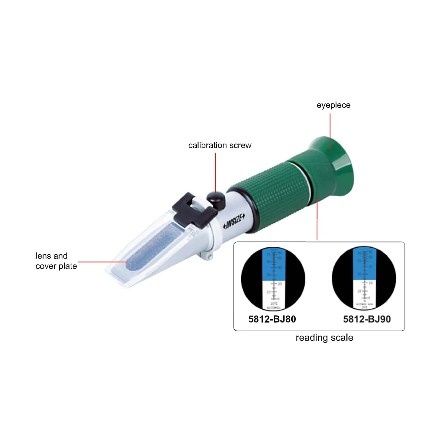 Insize 0 - 80% W/W Handheld Alcohol Refractometer, 5812-BJ90