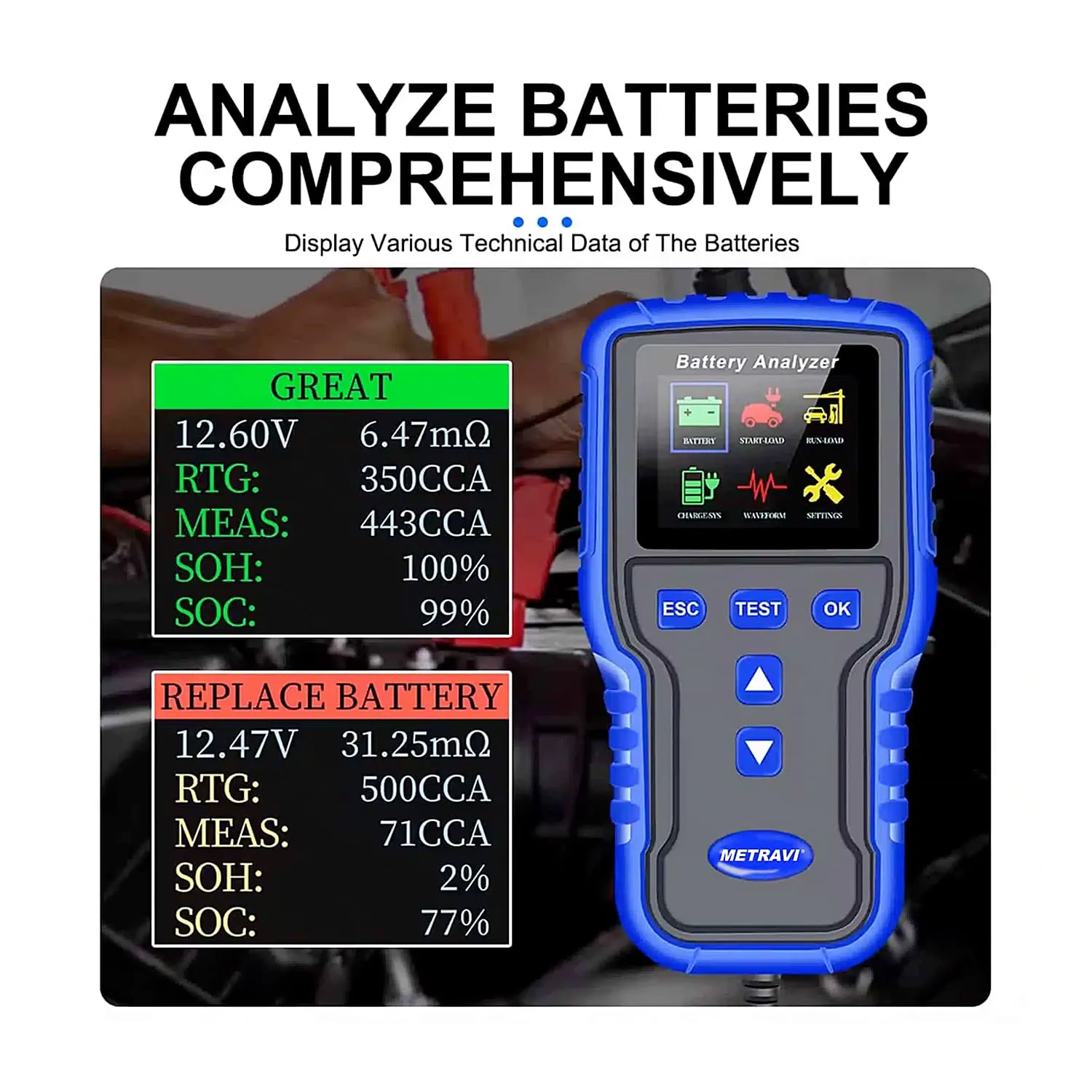 Metravi 100CCA - 2000CCA Battery Analyser, BT-220