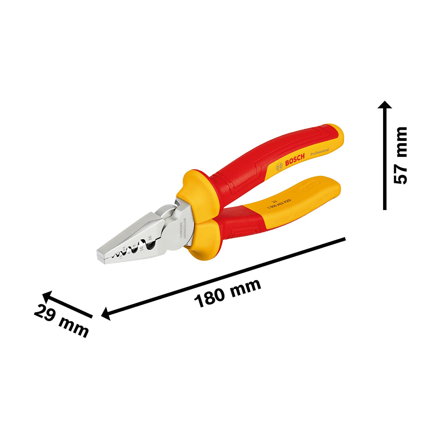 Bosch 7 inch / 180 mm Insulated Crimping Plier, 1 600 A02 NE6