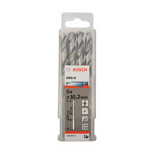 Bosch 10.20 x 133 mm HSS Metal Drill Bits (Pack of 5 Pcs), 2 608 585 523