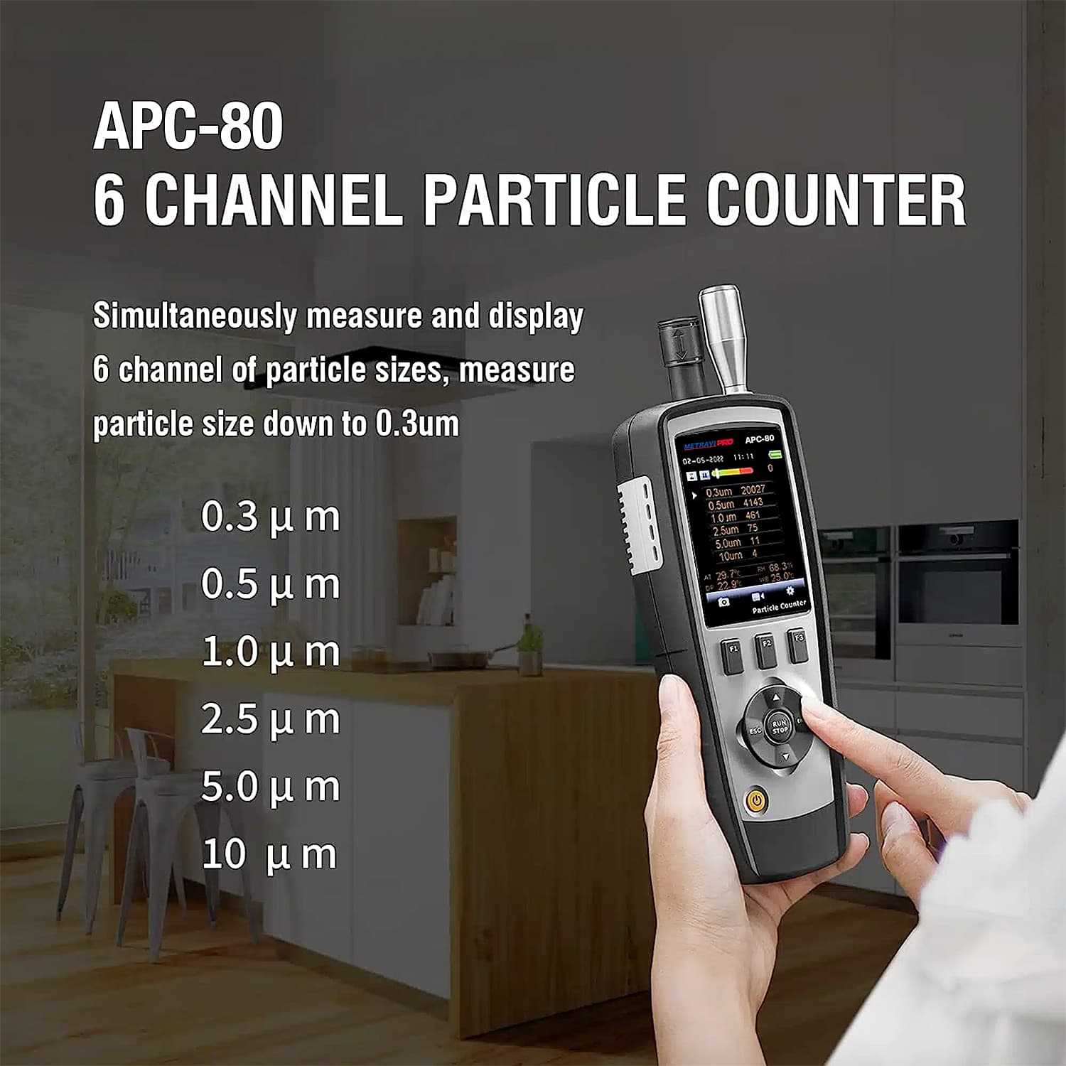 Metravi Pro Air Particle Counter (Measure Up To 6 Channels of Particle Sizes), APC-80