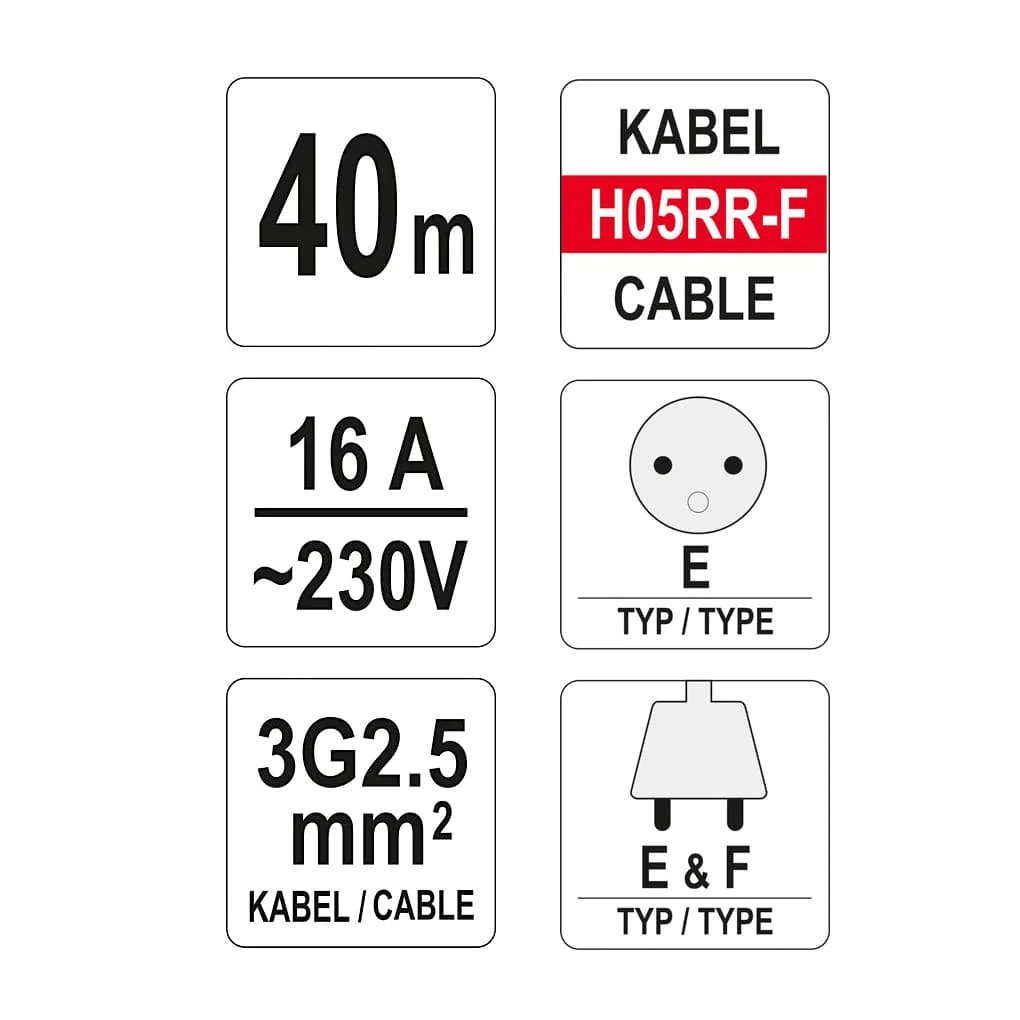 Yato 40 Mtr / 16A Cable Reel With Quick Connectors, YT-8107