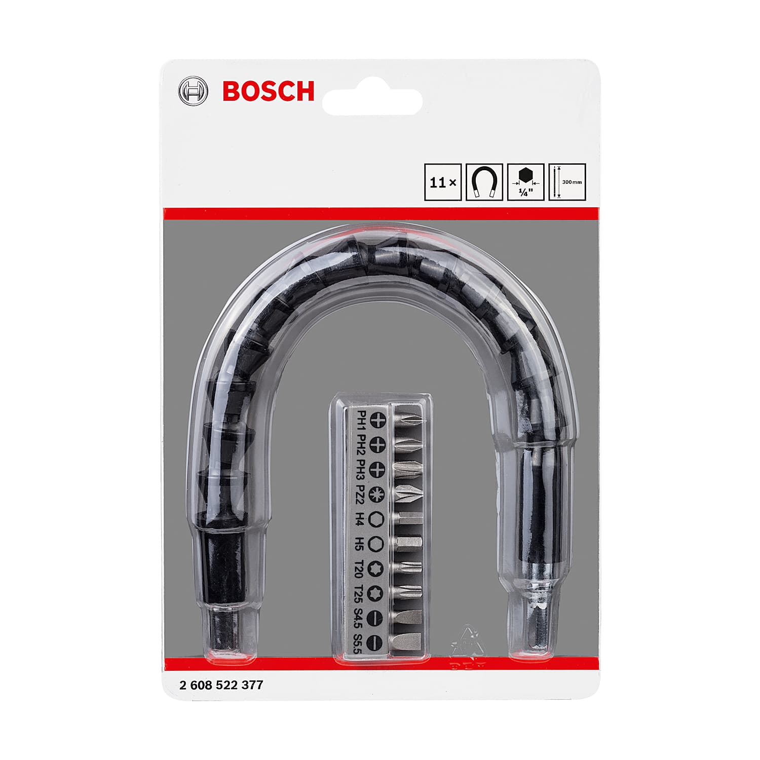 Bosch 11 Pcs Screwdriver Bit Set with Plastic Flexible Extension, 2 608 522 377