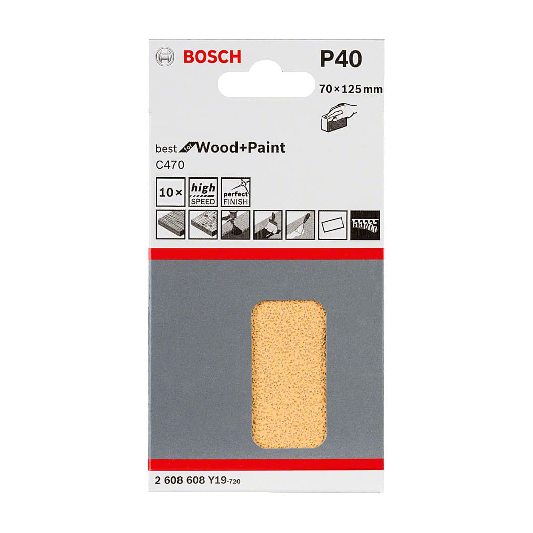 Bosch 70 mm x 125 mm / 180 Grit Sanding Sheet (Pack Of 10 Pcs), 2 608 608 Y25